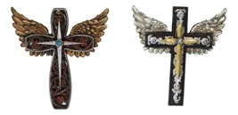 Set of 2 Petite Rustic Western Silver Gold Angel Wings Faux Leather Wall... - $37.99