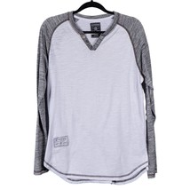 Zimego Shirt M Mens Raglan White Gray VNeck Buttons Cotton Blend Sublima... - £13.67 GBP