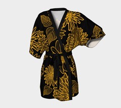 Kimono Robe | Black Sun Flower |  Bridal Wear Grooms&#39; Wear , Spa Day| Fo... - £51.79 GBP