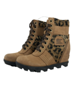 Sorel Lexie Boots Women&#39;s 5.5 Brown Leather Leopard Print Hidden Wedge L... - $77.60 CAD