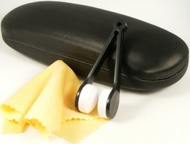 NEW Nice Hard Clam Shell Eyeglasses Glasses Black Case w/ Cleaning Cloth &amp; Brush - £6.62 GBP