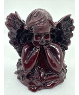 Winged Angel Cherub Shiny Carved Resin Dark Red Color Figurine 4&quot; - $11.29