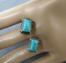 Sterling Silver Turquoise Pierced Post Earrings 13mm High Chunky Thick S... - £22.41 GBP