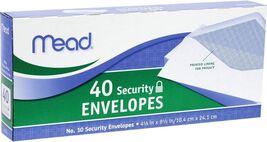 Mead #10 Envelopes, Security Printed Lining 4-1/8&quot; x 9-1/2&quot;, White, 40 L... - $9.90