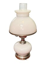 Vintage Milk Glass Hurricane Table Lamp Floral Brass Base Works 16.75” image 4