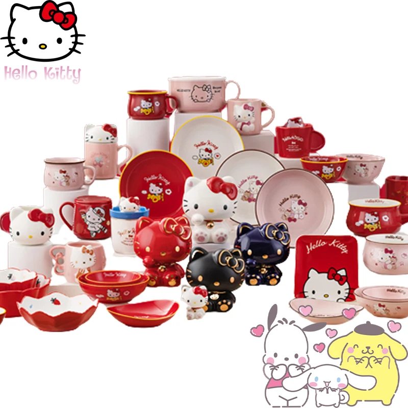 Hello Kitty Ceramics Bowl Dish Plate Sanrio Anime Portable Printing Water Cup - £11.83 GBP+