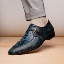 Toluca genuine crocodile and lizard dress monk strap Rustic Blue image 8