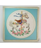 Crewel Needlepoint Carousel Horse Finished Framed Flowers Matted White F... - £28.78 GBP