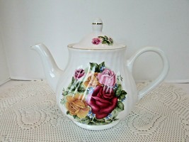 Vtg Arthur Wood Teapot Made In England Multi Colored Roses Lg - £27.06 GBP