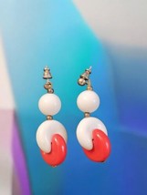 Vintage 1980s Red White Resin Dangle Earrings Retro Statement Jewelry Pu... - £19.84 GBP