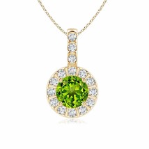 ANGARA Peridot Pendant with Bar-Set Diamond Halo in 14K Solid Gold | 18&quot; Chain - £1,002.00 GBP