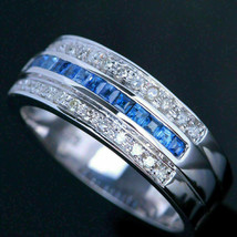 2.25Ct Simulated Blue Sapphire & Diamond  Mens Ring 14K White Gold Plated - £115.14 GBP