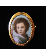 1800s Victorian 14K GOLD Cameo Hand Painted Porcelain Portrait Brooch Child - $542.85 CAD