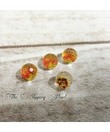 4 Mermaid Scale Cabochons Domed Circle Round Gold Red Flatbacks Flat Bac... - £2.55 GBP