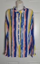 Rainbow watercolor Striped Long Sleeve Button-Down Tunic Top Blouse Size Large - £7.49 GBP