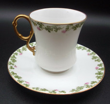 Vintage Limoges L Bernardaud France D&amp;C Demitasse Cup &amp; Saucer Gold Trim Clovers - £54.11 GBP