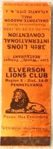 Matchbook Cover Elverson Lions Club International Convention Atlantic City Orang - £0.55 GBP
