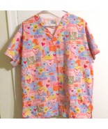 Womens Scrub Top Fundamentals White Swan With Hearts Valentines Size Lrg - $130.77 MXN
