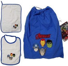 Marvel Avengers Assemble Printed Patch Logo Baby Toddler 3Pc Set Bib Towel &amp; Bag - £11.79 GBP