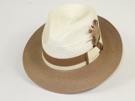 Men's Bruno Capelo Belvedere 2-Tone Straw Style Fedora Hat BD958 Ivory/Cognac image 4