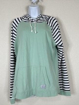 Orvis Womens Size L Green Raglan Stiped Hooded Sweatshirt Long Sleeve Pocket - £6.47 GBP