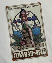 Hula Time Honey Tiki Bar is Open Cocktails Metal Tin Wall Sign 11.75&quot; x 7.75&quot; - £18.47 GBP