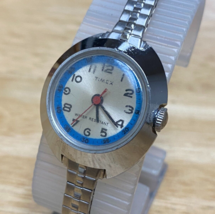 Vintage Timex Lady UFO Style Silver Blue Stretch Band Hand-Wind Mechanical Watch - £16.94 GBP