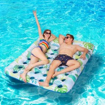 Inflatable Pool Float Mat, 72&quot; X 60&quot; Giant Pool Floats Adult Size With Headrest  - £41.07 GBP