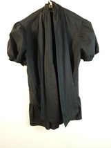 Worthington Bow Blouse Top Womens Small Black Cotton Blend Puff Sleeve - £13.01 GBP