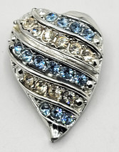 Silver-Tone Heart with Aqua Blue Rhinestones Brooch Pin Fashion Design 2&quot; - £15.93 GBP