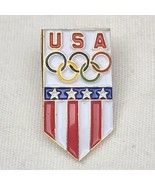 USA Olympic Rings Pin Gold Tone Enamel Red White Blue Stars Stripes - £9.41 GBP