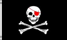 3x5 Jolly Roger Pirate Red Eye Patch Flag 3&#39;x5&#39; Brass Grommets - £3.82 GBP