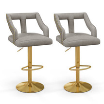 Set of 2 Bar Chairs with Footrest and 2-Layer Electroplated Metal Base-Gray - C - £221.26 GBP