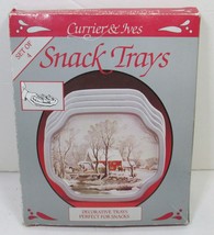 Vintage Currier &amp; Ives Set of 4 Snack Trays: Typical Farm/Country Scene  - £11.26 GBP