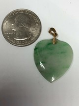 Vintage 14k Yellow Gold Jade Heart Charm Pendant 22.5 x 25.5 Green - £268.59 GBP