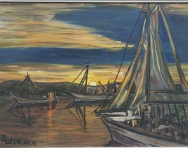 RARE Signed Rozencwaig Boats in Harbor Seascape Acrylic Oil Painting Art Framed - £508.97 GBP