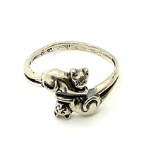 Vintage Sterling Silver Signed Shube&#39;s Dakota West Two Kitty Cat Ring size 8 1/2 - £31.03 GBP