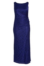 NWT Adrianna Papell Cowl Back Gown in Neptune Blue Ruched Stretch Lace Dress 4 - £48.10 GBP
