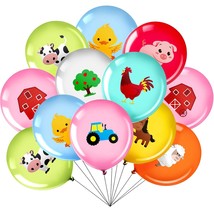36 Pieces 12 Inch Farm Animal Balloons, Pig Cow Sheep Latex Balloons Tractor Bar - £14.87 GBP