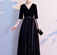 Black Velvet Maxi Dress Gowns Women Custom Plus Size Cocktail Dress image 13