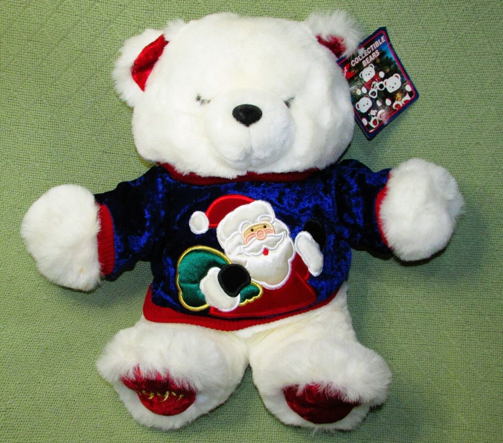 14" 1999 K MART CHRISTMAS TEDDY BEAR MAIN JOY VINTAGE BLUE SHIRT WITH HANG TAGS - $22.05