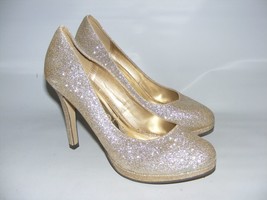 LASONIA Women&#39;s Size 8 M Gold Glitter 4&quot; Heels  Pumps Closed Toe Dress S... - $18.65