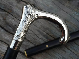 SILVER\ HEAD HANDLE WALKING STICK/CANE WITH WOODEN BLACK STICK CANE - $36.99