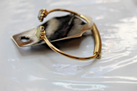 Gold Tone Metal Coil W Gemstones Cuff Women&#39;s Bracelet - £13.50 GBP