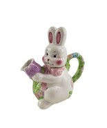 Easter Bunny Rabbit Purple Tulip Spring Flowers Mini Ceramic Teapot with... - £9.22 GBP