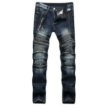 2018 Fashion Vintage Distressed Jeans Pants Hole Straight Leg Zipper Jeans - $342.52 MXN