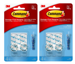 Command Clear Medium Crystal Hooks 2 lb Damage Free 2 Knob Hooks 3 Strip... - £10.01 GBP