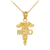 14K Solid Gold Medical Doctor MD Caduceus Pendant Necklace - £95.49 GBP+