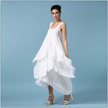 Bohemian Princess Chiffon Wedding Veil Gown, Lace Trim Layered Asymmetrical Hem  image 2