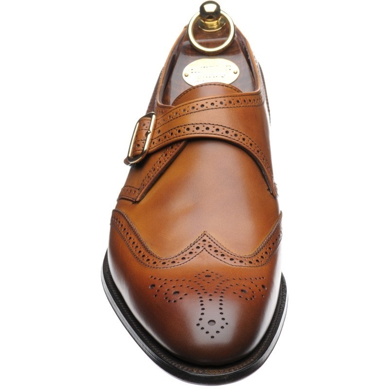 Men's Brown Monk Single Buckle Strap Wing Tip Brogue Toe Genuine Leather Shoes